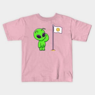 Cute Alien Respect Moon Flag Cartoon Kids T-Shirt